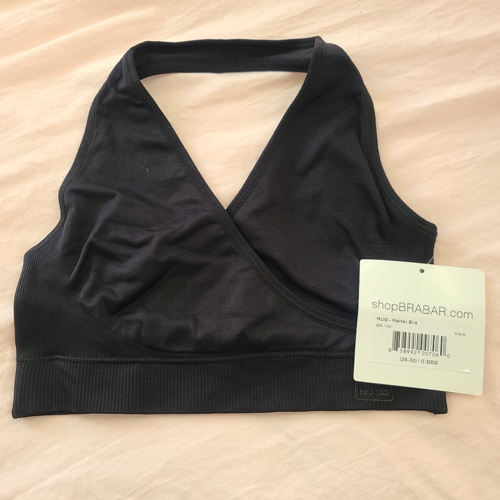 BRABAR HUG - Halter Bra Black size (28-32)/C-DDD NWT